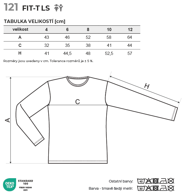 121 Fit-T LS triko dětské Tabulka velikostí